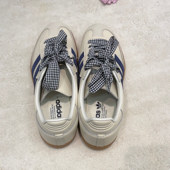 Adidas Cream and Blue Sambas with Checkered Laces from Anthropologie, Never Worn - Picture 2 of 4